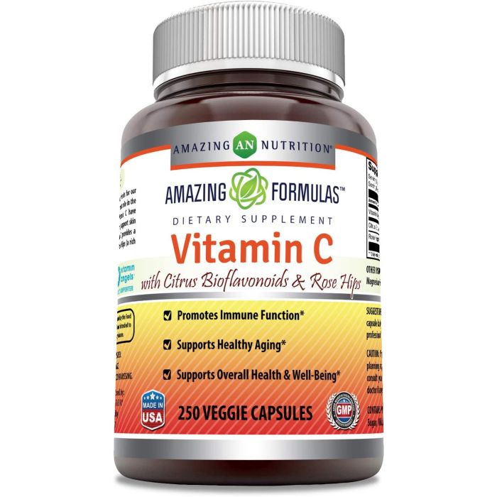 Amazing Formulas Vitamin C Citrus Bioflavonoids Rose Hips 250 VCaps