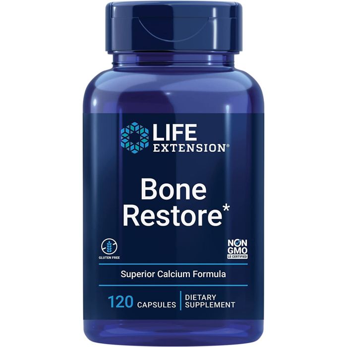 Front label of Bone Restore – non-GMO and gluten-free calcium complex