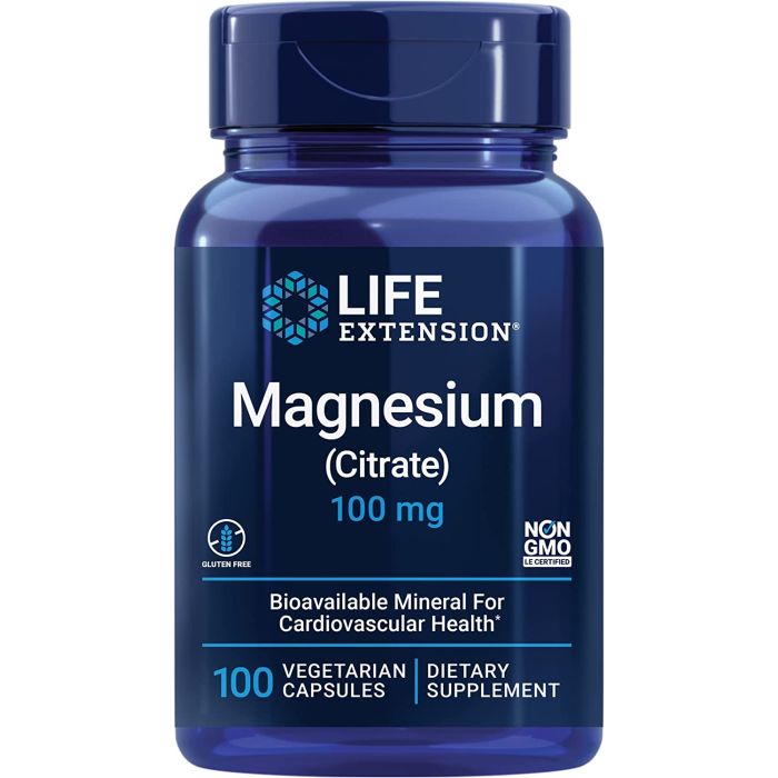 Lifestyle photo – daily magnesium support from Life Extension, 100 capsule count