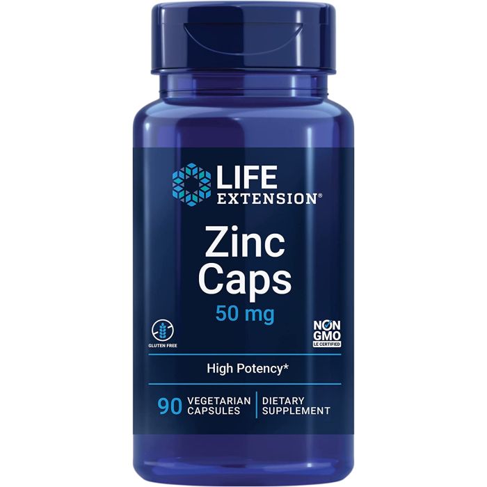 "Life Extension Zinc Caps 50 mg bottle – immune support supplement, 90 veggie capsules"