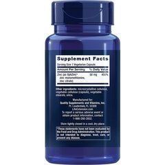 "Back of Zinc Caps bottle – directions and ingredient details"