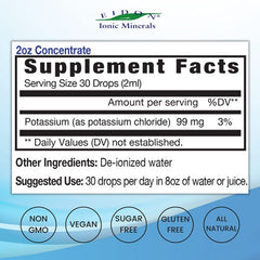 Front view of Eidon Ionic Minerals Potassium Supplement – vegan, gluten-free, non-GMO, no artificial additives