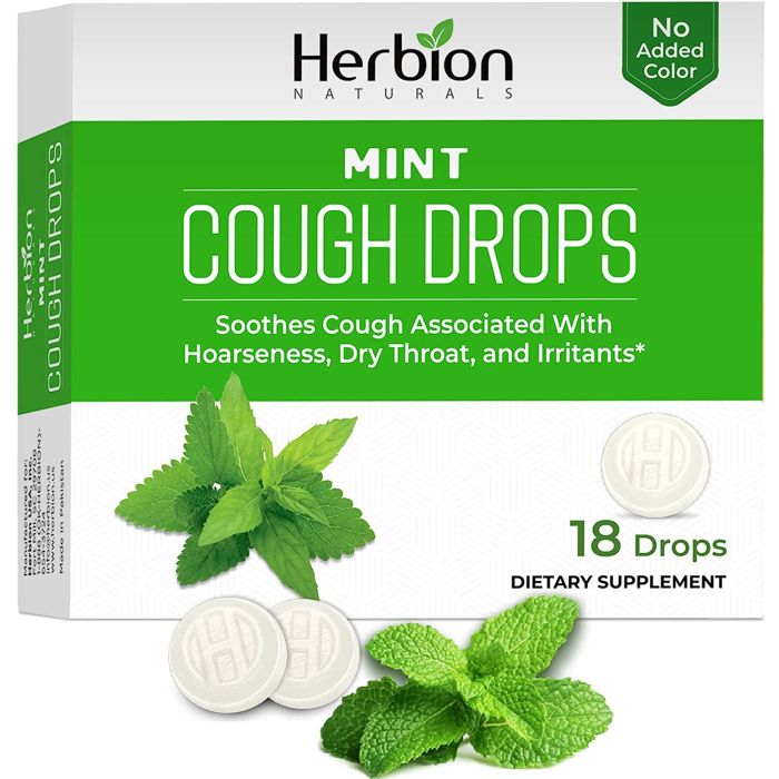 Soothing mint flavored sugar-free cough drops for sore throat, 18 pieces