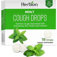 Soothing mint flavored sugar-free cough drops for sore throat, 18 pieces