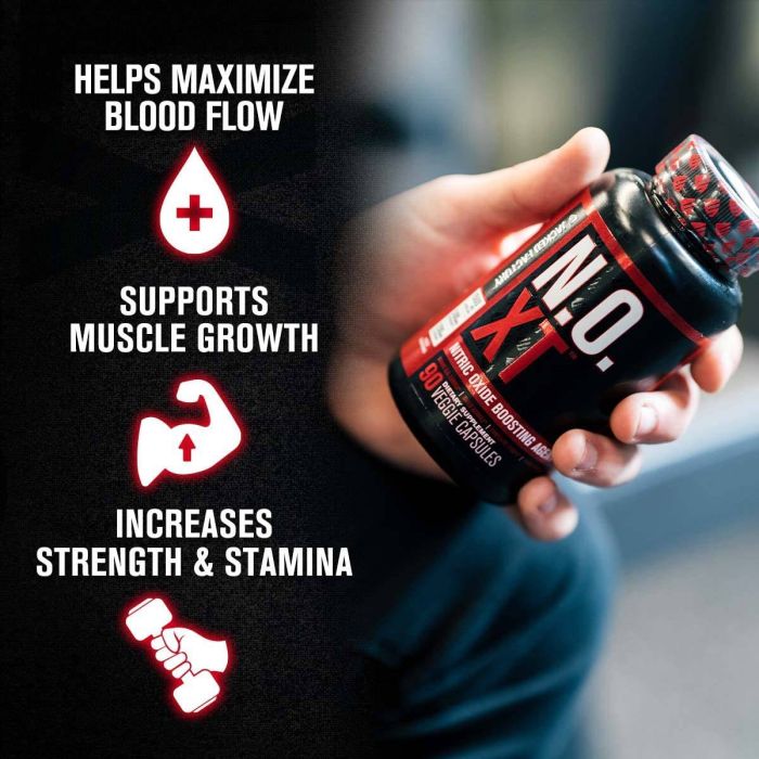 N-O-XT supplement ingredients – L-Arginine, L-Citrulline, and Beetroot Extract for heart health and performance.