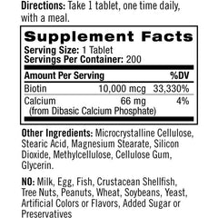 "Front label of Natrol Biotin Beauty Tablets with high potency and strawberry flavor"