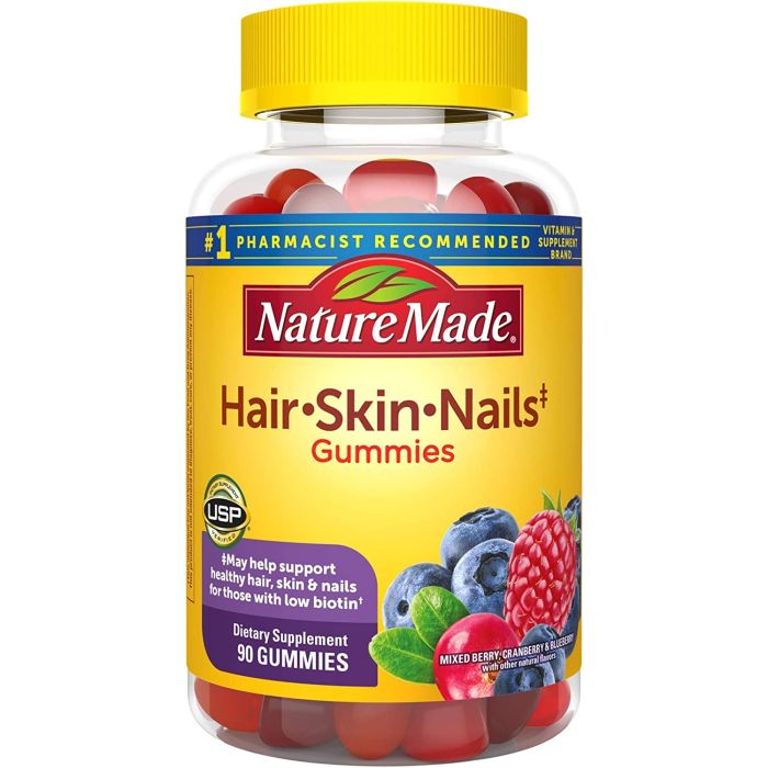 "Nature Made Hair, Skin & Nails Support Gummies – 2500mcg Biotin, 90 gummies for healthy beauty"