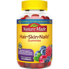 "Nature Made Hair, Skin & Nails Support Gummies – 2500mcg Biotin, 90 gummies for healthy beauty"