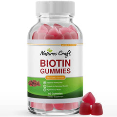 "Nature’s Craft Biotin Gummies 10,000 mcg bottle – supports hair growth and nail strength, 60 gummies"