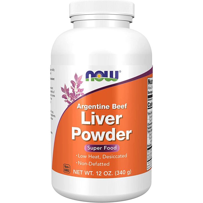 "Now Argentine Beef Liver Powder packaging – Non-GMO and gluten-free supplement for daily nutrition"