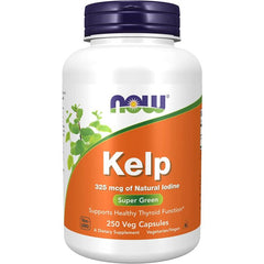 Front-facing product image – NOW Kelp 250 count, seaweed-based iodine supplement