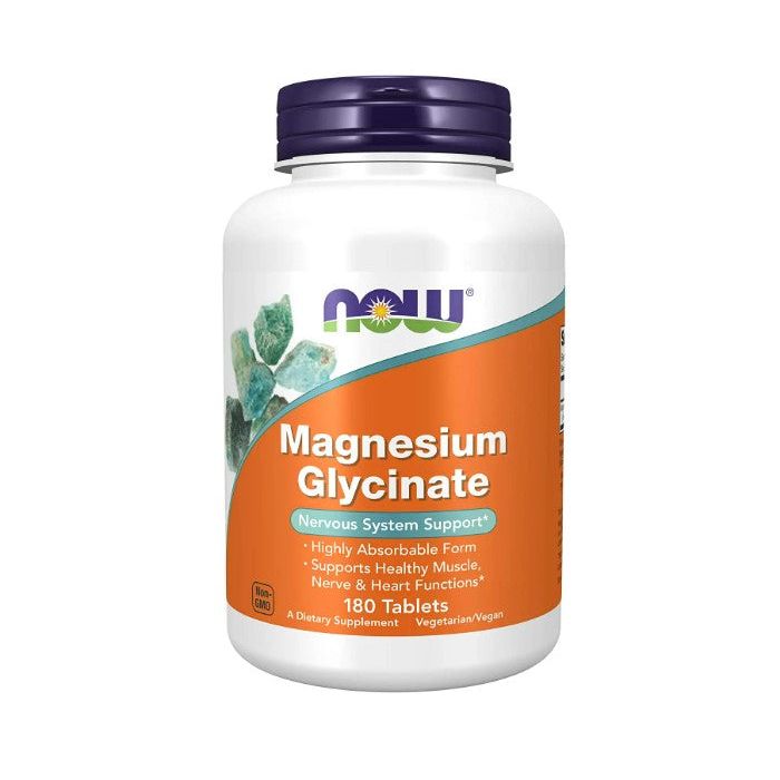 "NOW Magnesium Glycinate – dietary supplement for energy and bone health, 180 tablets"