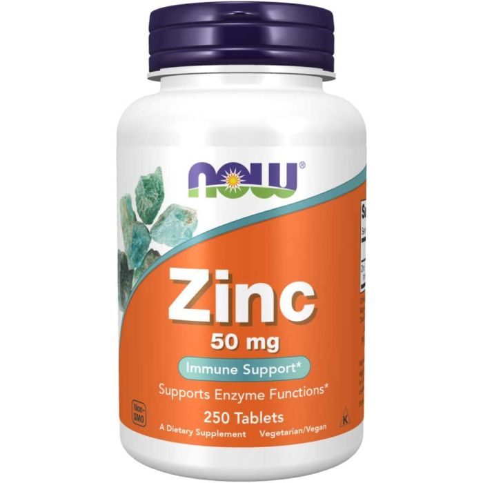 "NOW Zinc 50mg – dietary supplement for immune and skin health, 250 tablets"