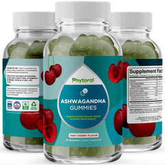 Non-GMO, gluten-free Ashwagandha gummy supplement bottle