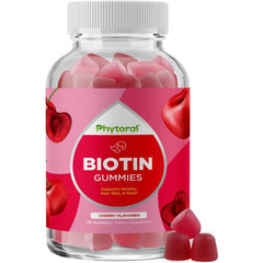 "Gummy texture and cherry flavor of Phytoral hair growth support vitamins"