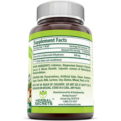 Supplement facts panel of Quercetin 500 mg – high-potency flavonoid for inflammation support