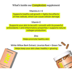 RAE Complexion Clear Skin supplement – 60 capsules with collagen support and acne-fighting ingredients.