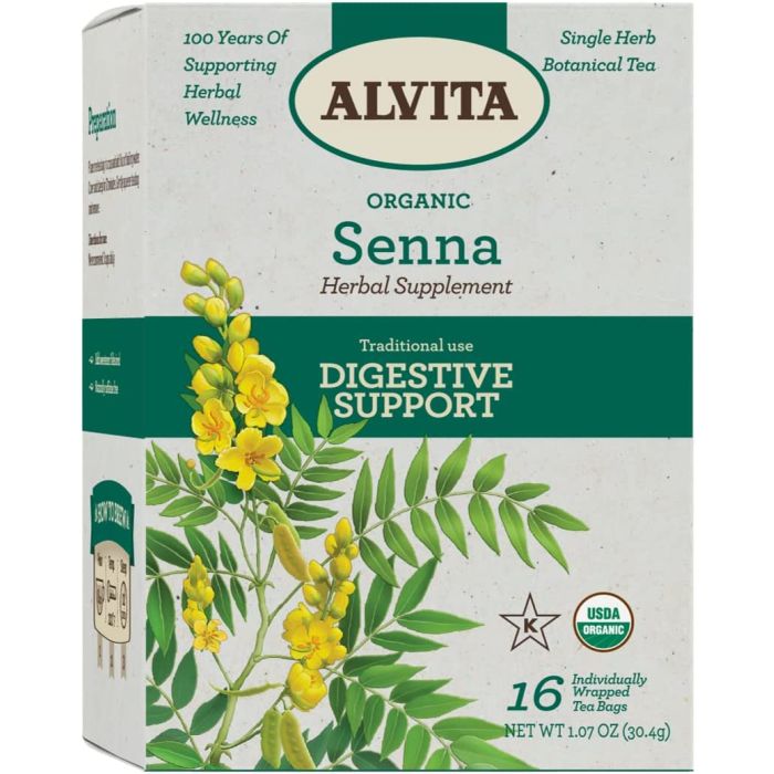 "Eco-friendly packaging of Alvita Organic Senna Tea – recyclable materials"