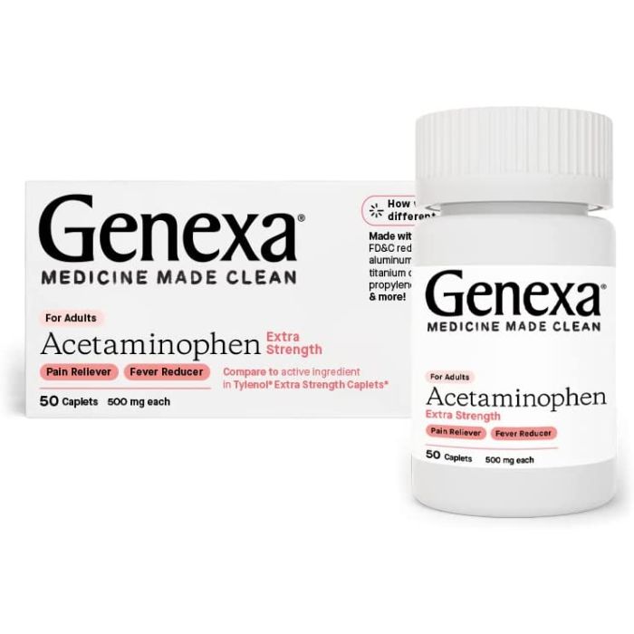 Genexa Extra Strength Acetaminophen Pain Fever Relief 50 Caplets