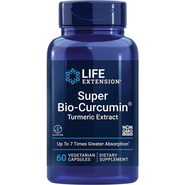 "Certified non-GMO and gluten-free curcumin supplement – Life Extension Super Bio-Curcumin, 60 count"