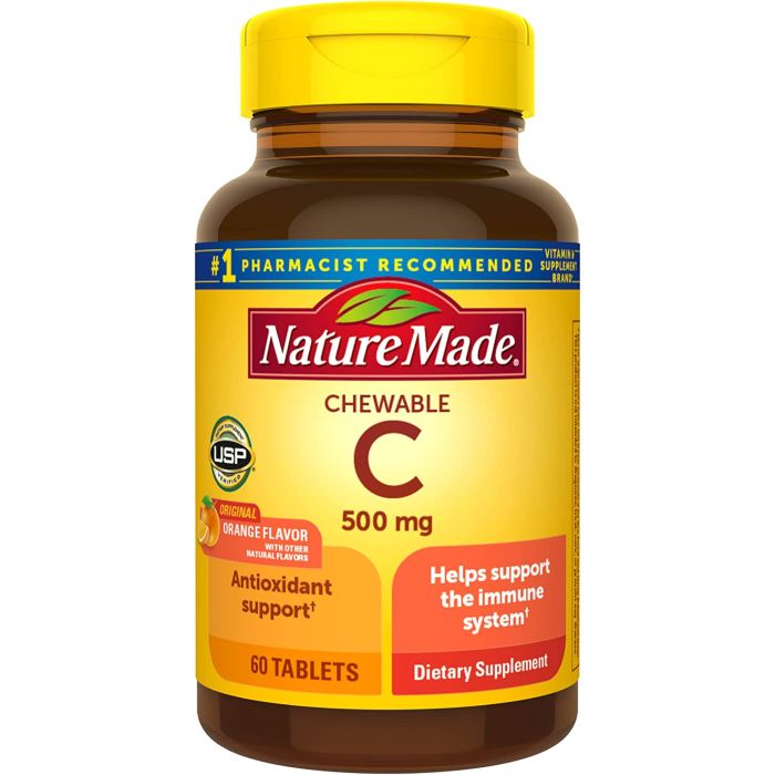 Nature Made Chewable Vitamin C 500mg Tablets Antioxidant Support