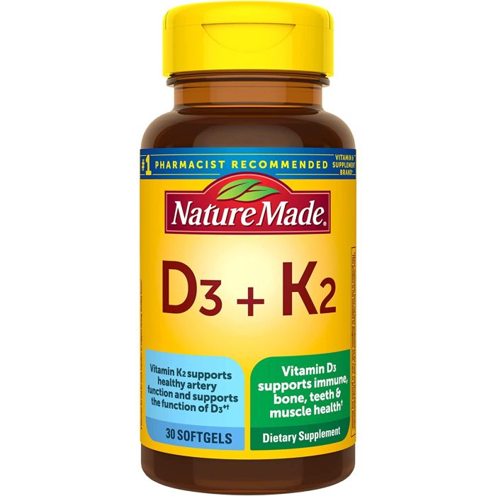 Nature Made Vitamin D3 Plus K2 30 Softgels Bone Health