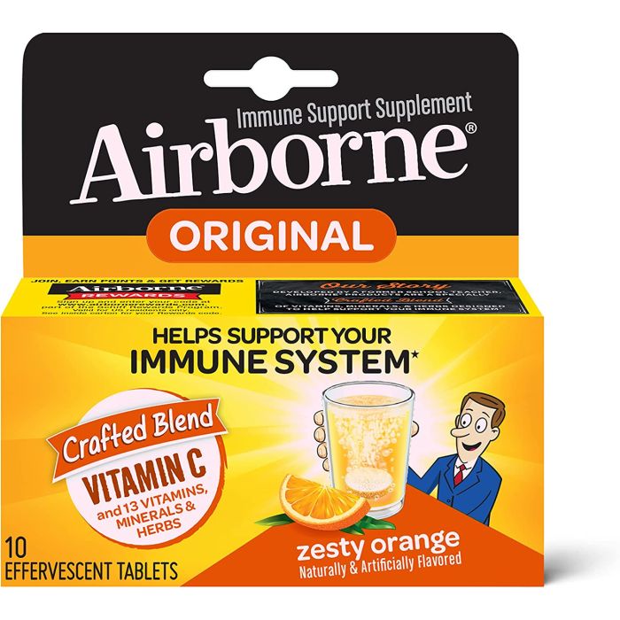 Airborne 1000mg Vitamin C 10 Effervescent Tablets Zesty Orange Flavor