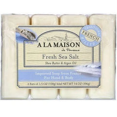 A La Maison Fresh Sea Salt Moisturizing Bar Soap Set – Triple French Milled Hand & Body Soap Bars, 4 Pack, 3.5 Oz Each