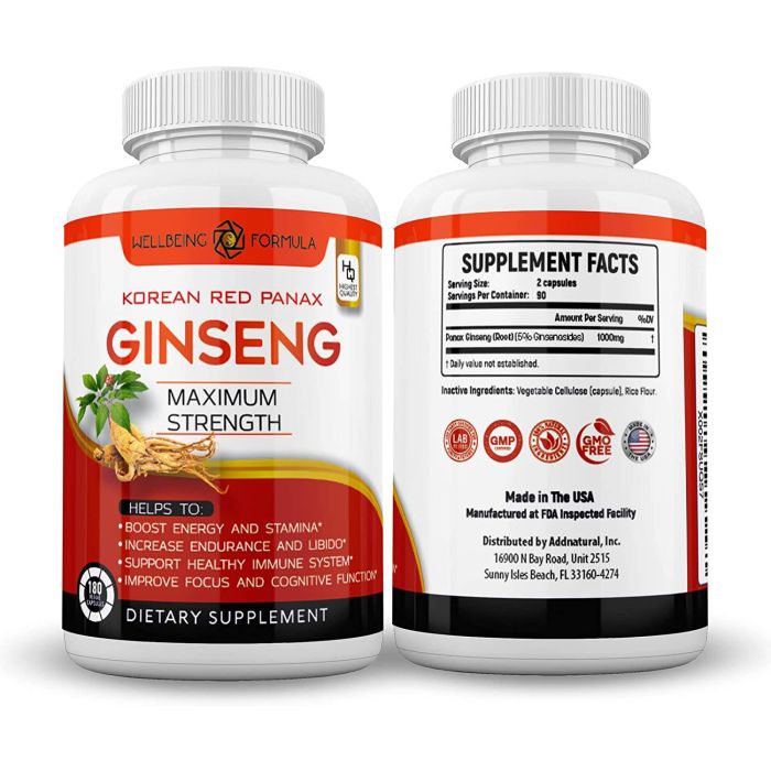 Wellbeing Korean Red Panax Ginseng Maximum Strength Supplement 180 Cap