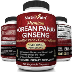 Nutrivein Pure Korean Red Panax Ginseng Energy Boost 120 Veggie Caps