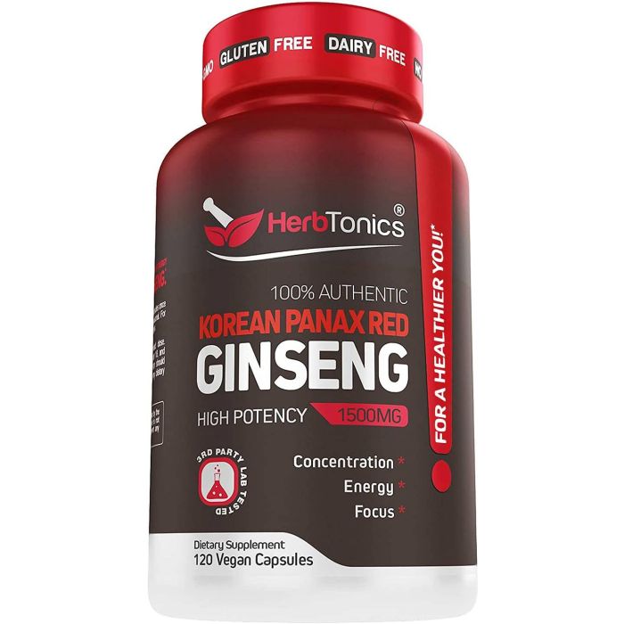 Herb Tonics Korean Panax Red Ginseng Performance Enhancement 120 Caps