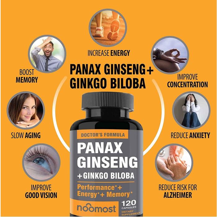 Noomost Panax Ginseng Ginkgo Biloba Performance Booster 120 Vegan Caps