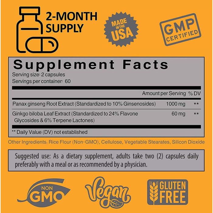 Noomost Panax Ginseng Ginkgo Biloba Performance Booster 120 Vegan Caps
