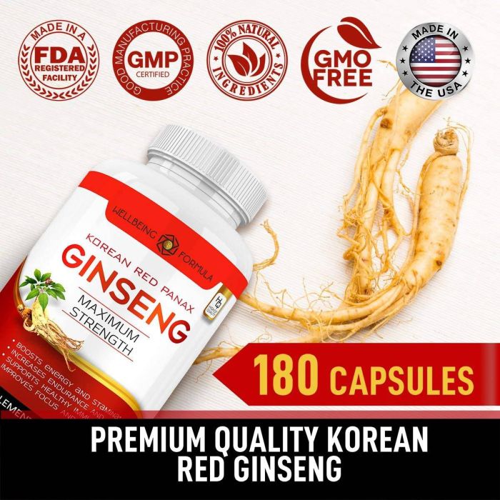 Wellbeing Korean Red Panax Ginseng Maximum Strength Supplement 180 Cap