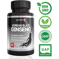 Geumheuk Korean Black Panax Ginseng 90 Caps Performance Supplement