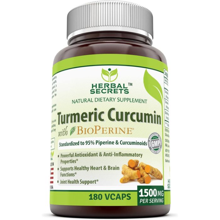 Supplement facts panel – Herbal Secrets turmeric with black pepper extract