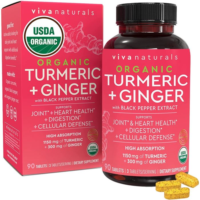 Viva Naturals Organic Turmeric Ginger Digestion Support 90 Caps