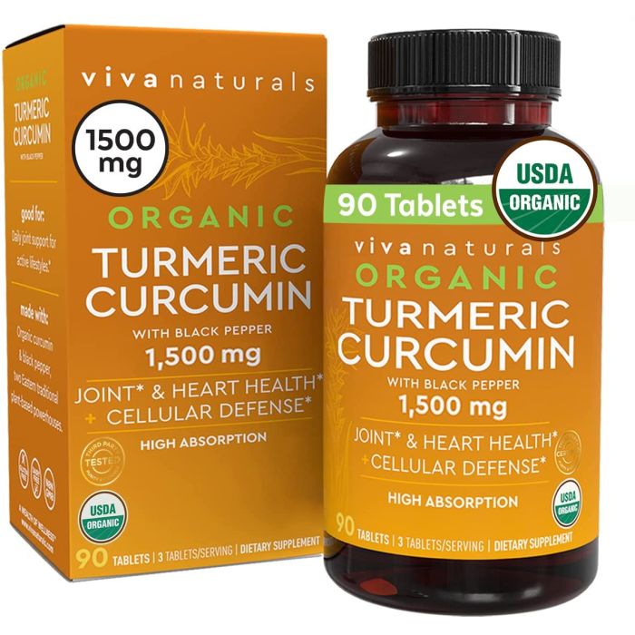 Viva Naturals Organic Turmeric Curcumin 1500mg Heart Health 90 Caps