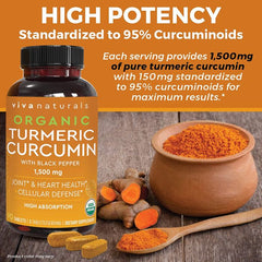 Viva Naturals Organic Turmeric Curcumin 1500mg Heart Health 90 Caps