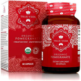 Ingredients of True Veda Organic Pomegranate Extract – organic pomegranate extract, ellagic acid, and Vitamin C for immune and skin health.