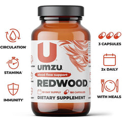 UMZU Redwood – improve exercise performance with natural blood flow support, 180 vegan capsules.