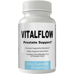 VitalFlow Prostate Support bottle – 60 capsules of natural prostate health support with Zinc and Stinging Nettle Root.