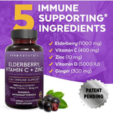 "Vegan elderberry capsules for immunity and respiratory health – Viva Naturals 5-in-1 formula, 120 count"