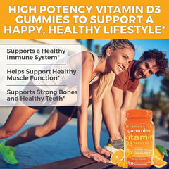 Open bottle of Viva Naturals D3 showing soft chewable gummies