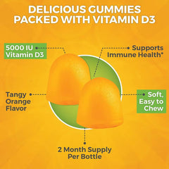 Close-up of gluten-free, non-GMO Vitamin D3 gummies