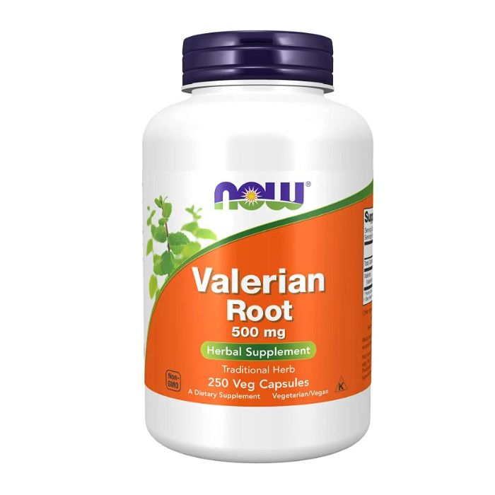 "Relax naturally with NOW Valerian Root – herbal supplement for stress relief and better sleep quality, 250 capsules."