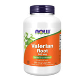"Relax naturally with NOW Valerian Root – herbal supplement for stress relief and better sleep quality, 250 capsules."
