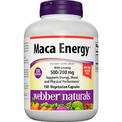 "Back label showing Maca 500 mg Supplement Facts – Webber Naturals"