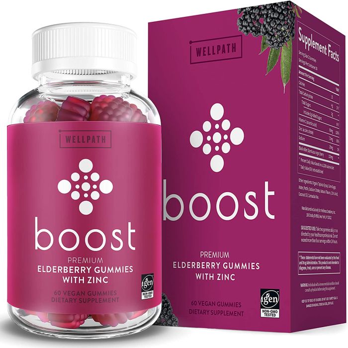 Close-up of elderberry gummies in bottle – tasty daily wellness formula