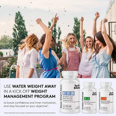 "Capsules of Water Weight Away laid out beside product bottle"